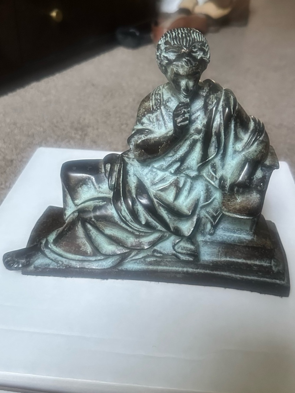 Patinated Bronze-Style Seated Figure Sculpture - Decorative Home Art